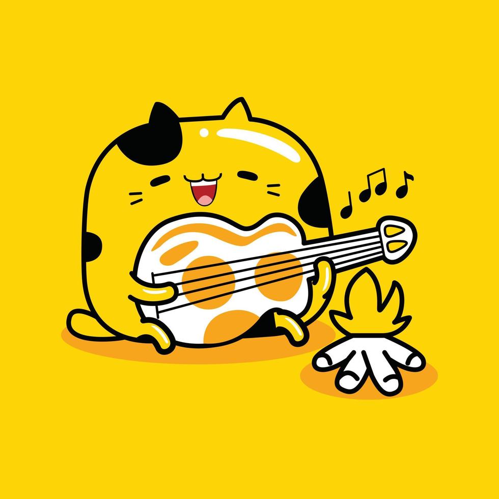 süßer Katzen-Maskottchen-Charakter, der Gitarrenberuf im flachen Cartoon-Stil spielt vektor