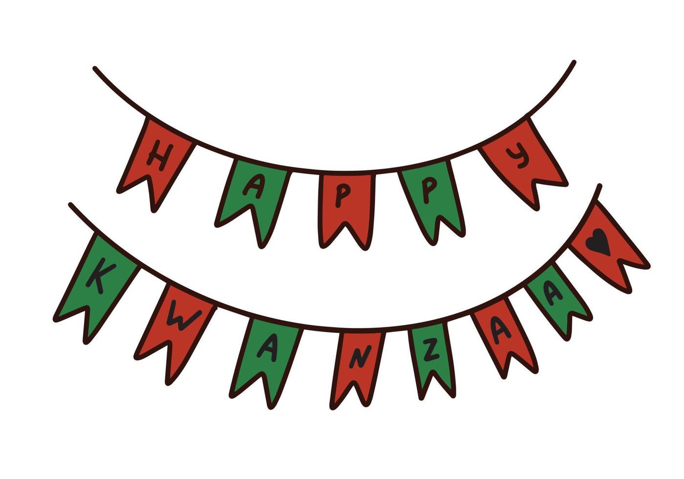 Süße festliche Flaggen mit Text Happy Kwanzaa für Kwanzaa Festival - traditioneller afroamerikanischer ethnischer Feiertag. Vektor-Clip-Art-Design-Element-Dekoration isoliert auf weißem Hintergrund vektor