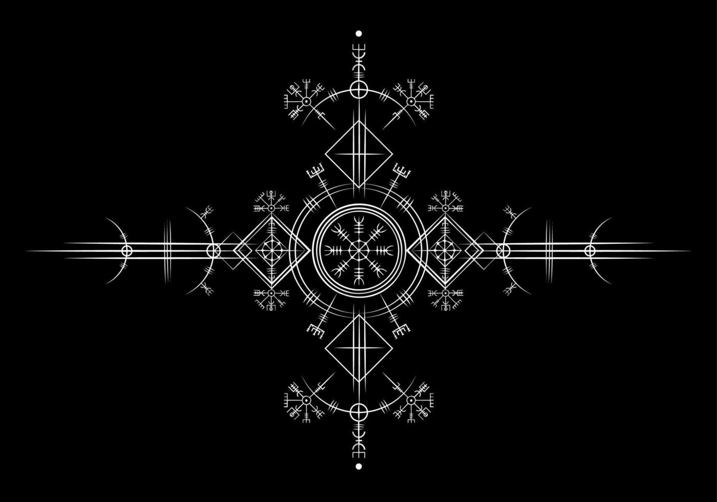magischer alter Wikinger-Art-Deco, weißer vegvisir Navigationskompass uralt. Die Wikinger verwendeten viele Symbole in Übereinstimmung mit der nordischen Mythologie, die in der Wikingergesellschaft weit verbreitet sind. Logo-Symbol wiccan esoterisches Zeichen vektor