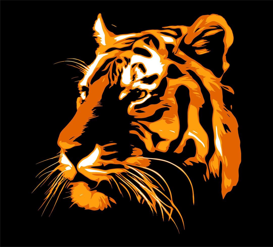 Vektor realistische Tigerillustration. bengalischer Tigerkopf auf schwarzem Hintergrund.