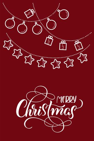 stiliserade plana julleksaker på rött backgroud och texten på God jul. Vektor illustration EPS10