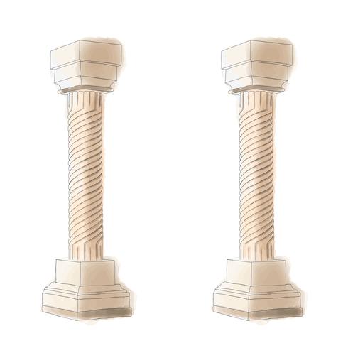 Stiliserad grekisk klotterkolonnen Doric Ionic Corinthian kolumner. Vektor illustration. Klassisk arkitektur