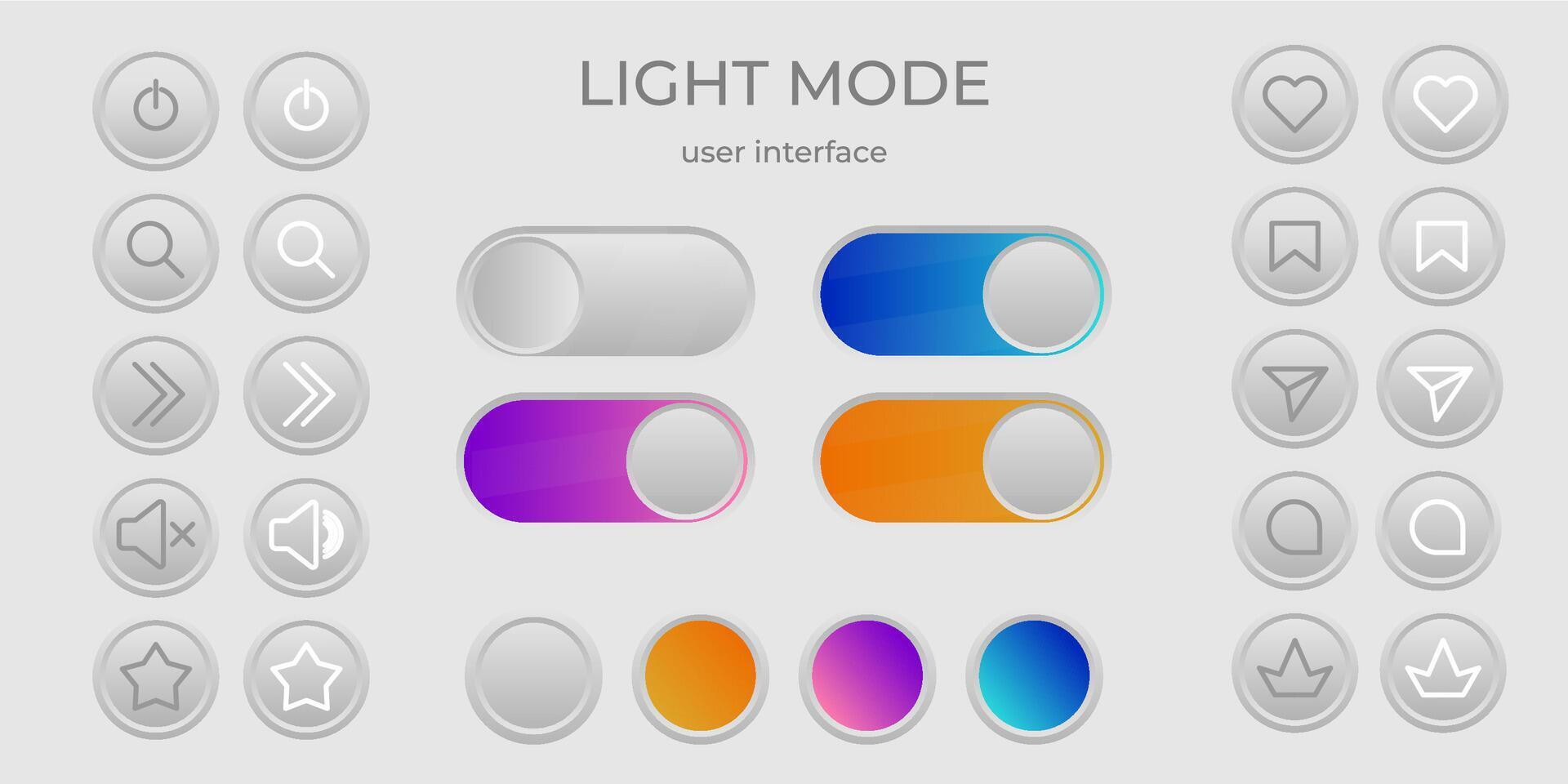 ljus läge ui enkel elegant minimalistisk uppsättning av knappar, läser in bar design vektor