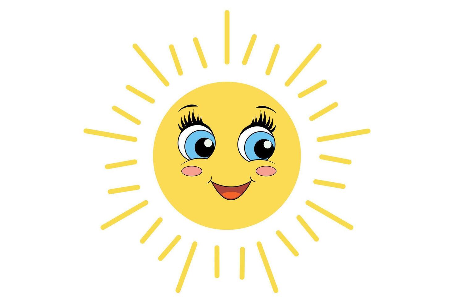 Vektor Sonne Illustration von ein süß Sonne mit Blau Augen im kawaii Stil