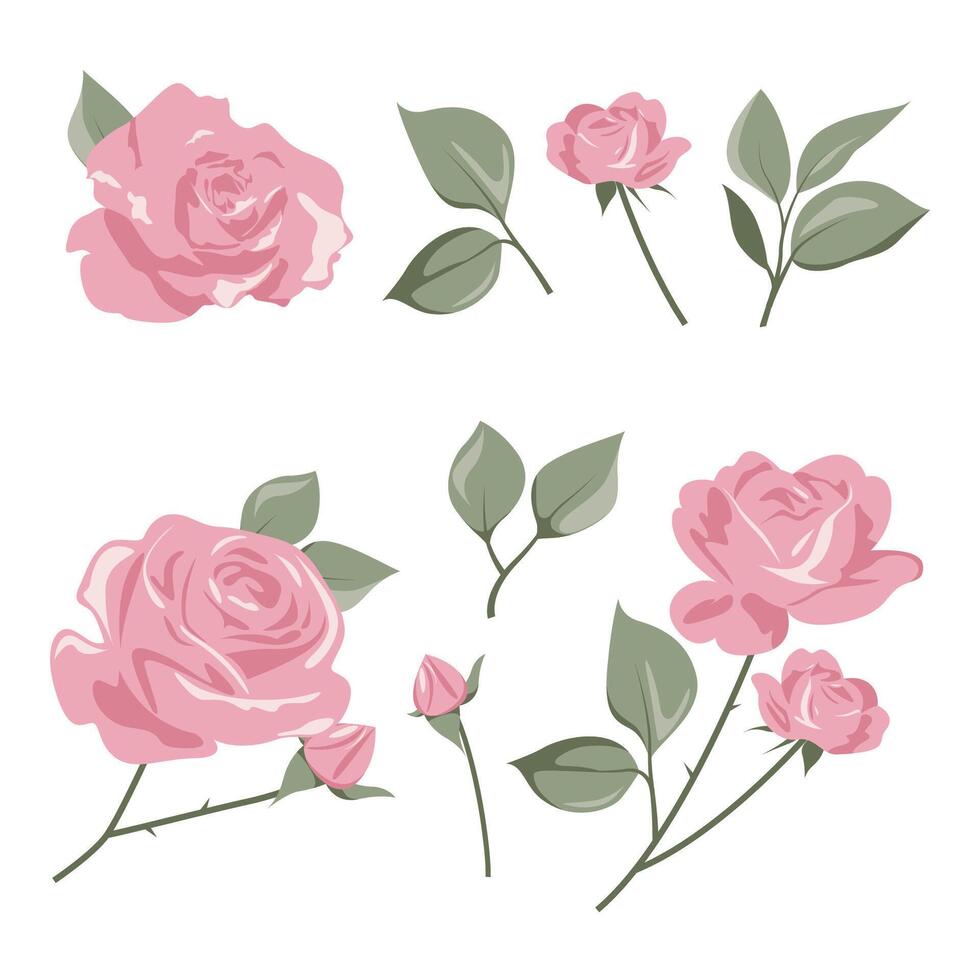 rosa reste sig ClipArt för grafisk Resurser. skön blomma på isolerat vit bakgrund. vektor illustration. design för bröllop inbjudan, vykort. botanisk målning