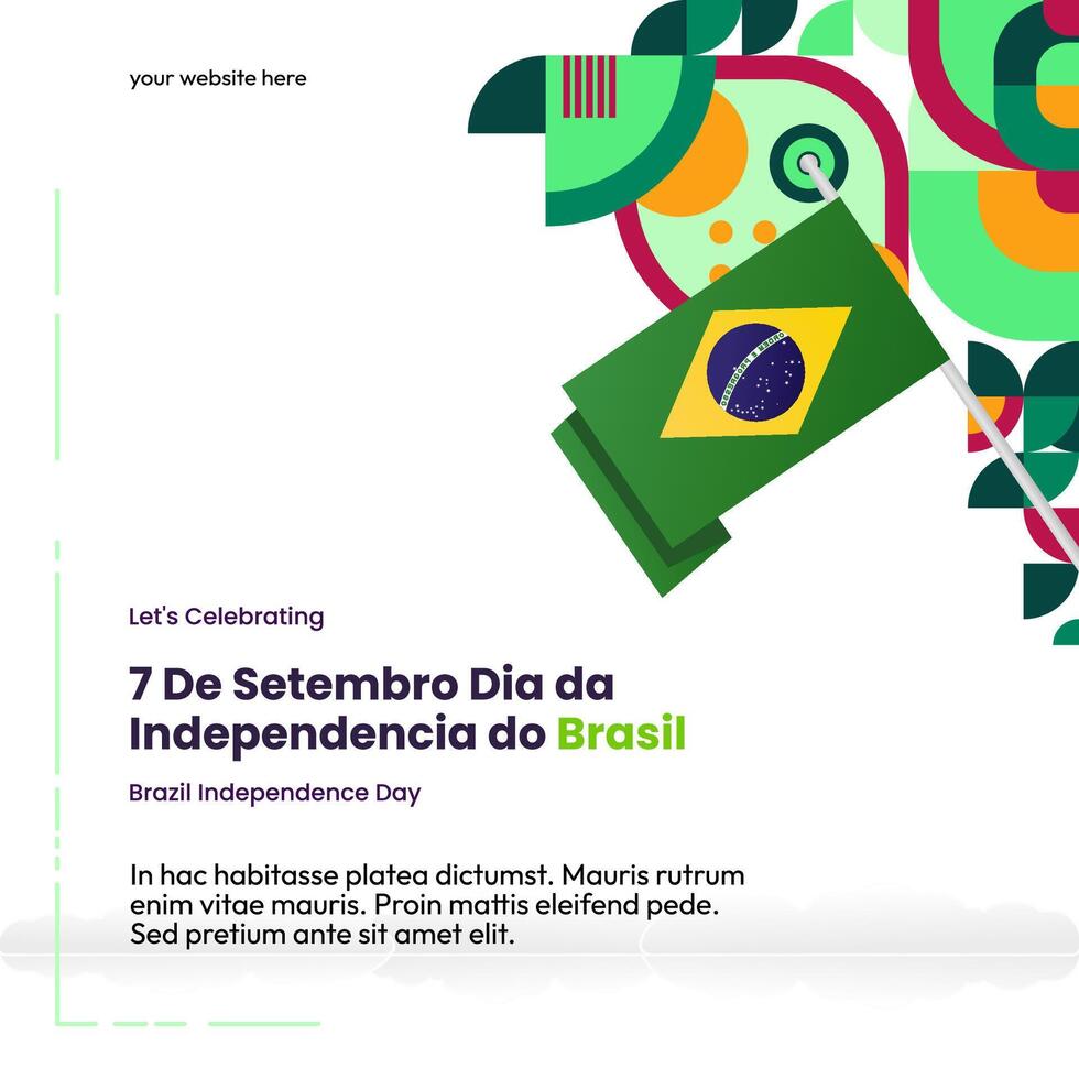 Brasilien oberoende dag baner i färgrik modern geometrisk stil. nationell oberoende dag hälsning kort fyrkant baner med typografi. vektor illustration för nationell Semester firande fest