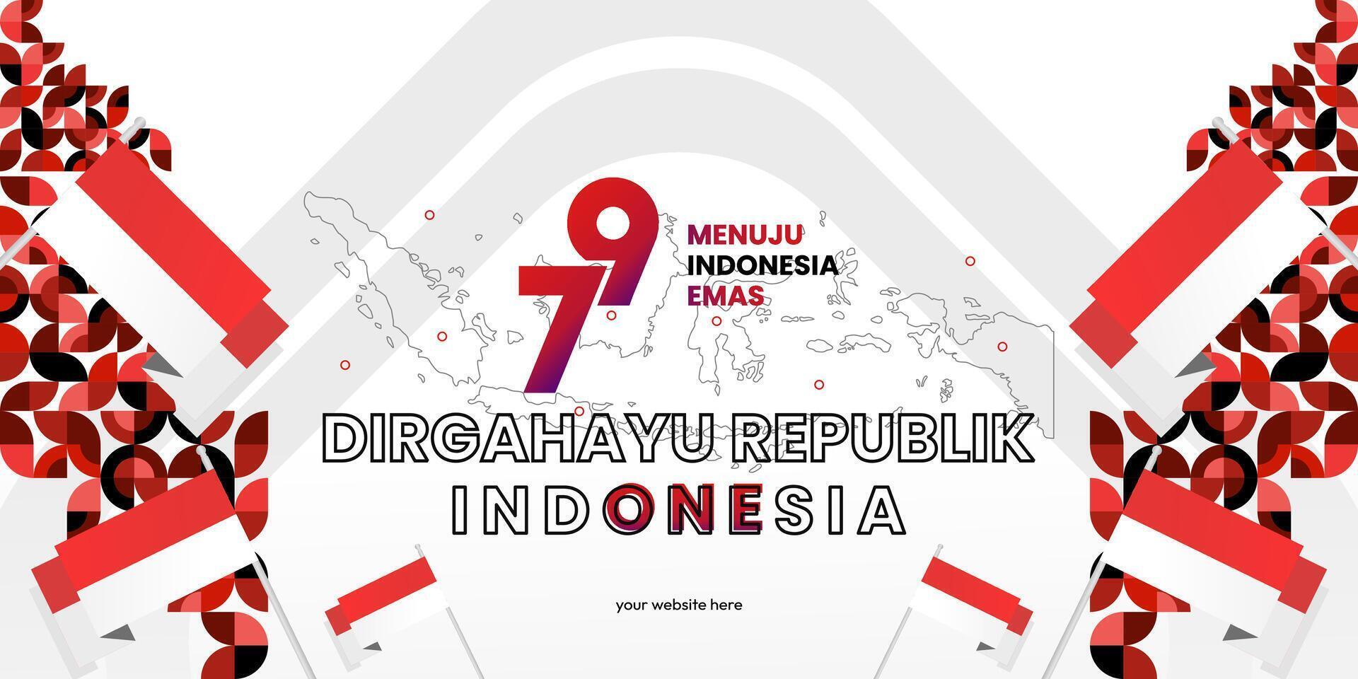 Lycklig indonesiska oberoende dag bakgrund i geometrisk stil. Lycklig indonesien nationell dag omslag med typografi. vektor illustration. lämplig för hälsning kort, annonser baner och fest inbjudningar