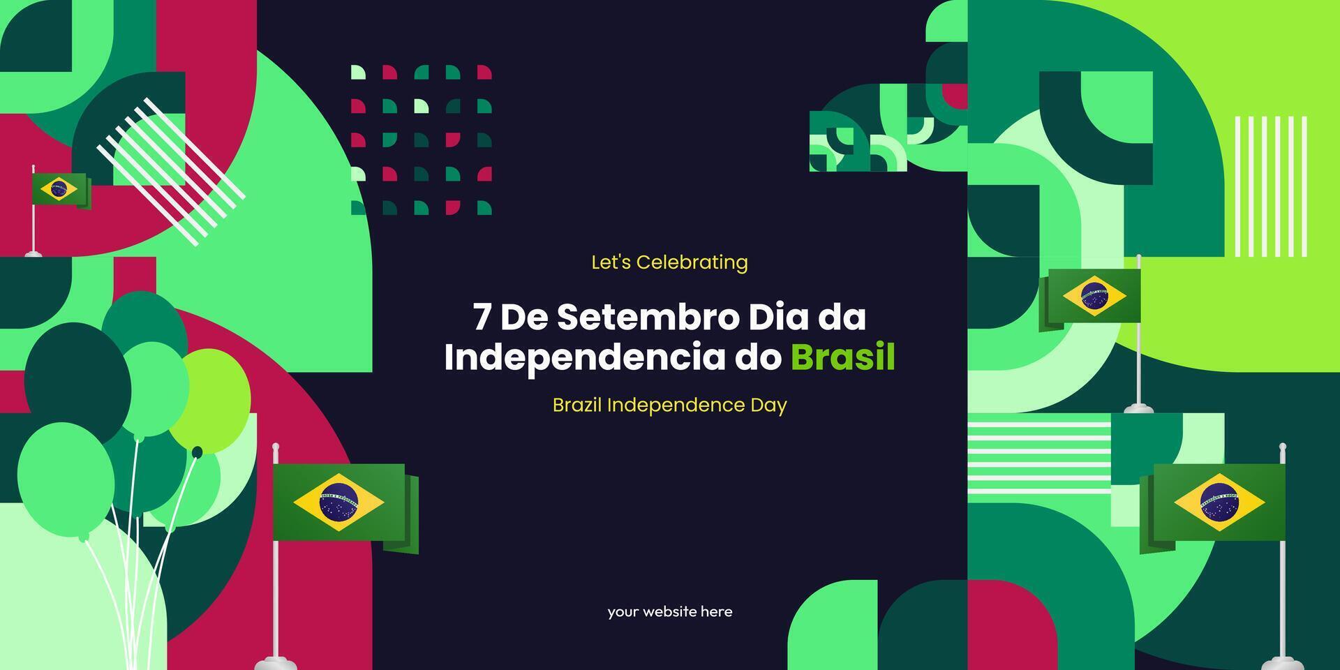 Brasilien Unabhängigkeit Tag Banner im bunt modern geometrisch Stil. National Unabhängigkeit Tag Gruß Karte Startseite mit Typografie. Vektor Illustration zum National Urlaub Feier Party