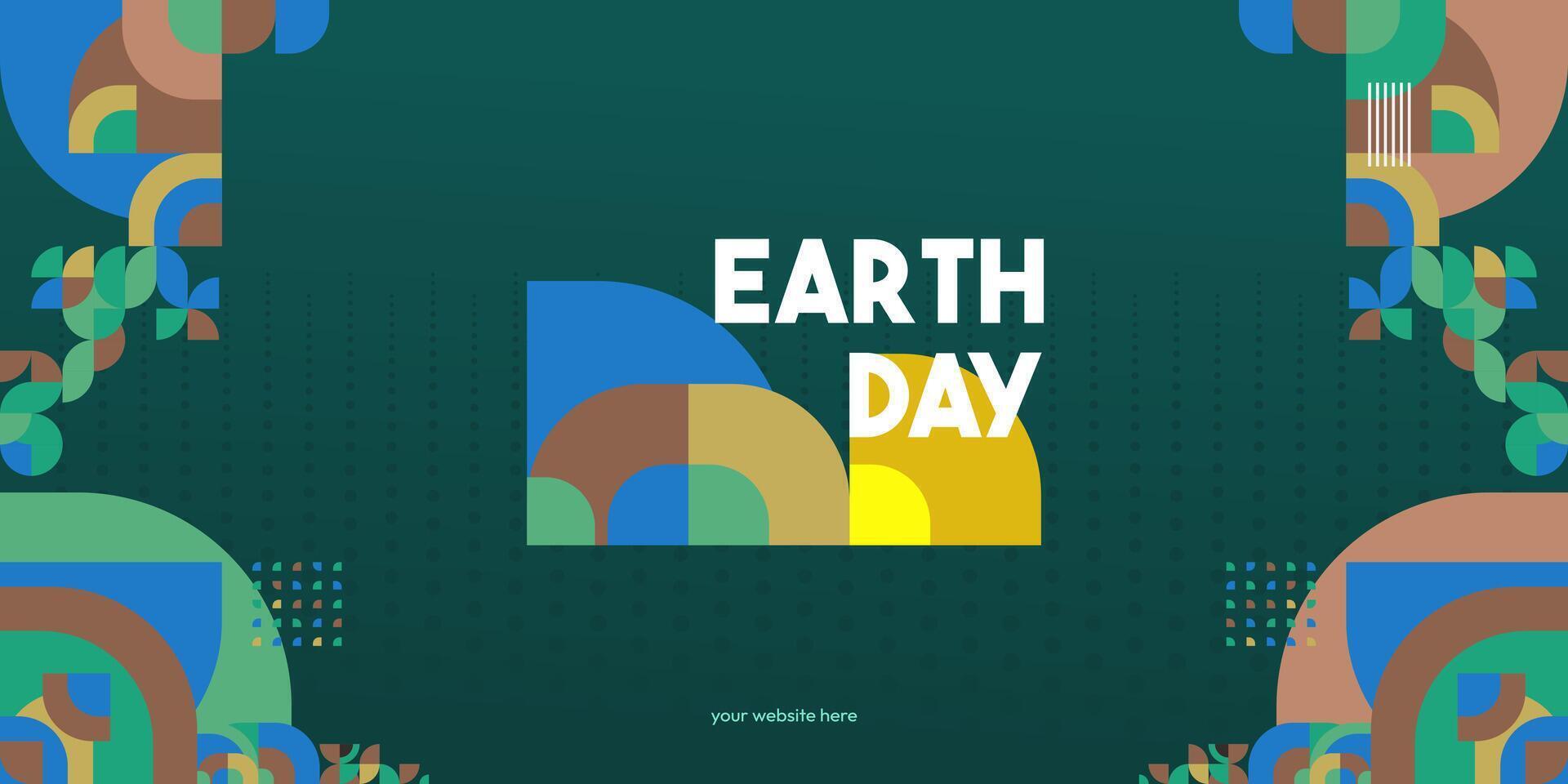 Erde Tag Banner. modern geometrisch abstrakt Hintergrund im Umwelt Farben zum Erde Tag. glücklich Erde Tag Gruß Karte Startseite mit Text. Vektor Illustration von Erde Tag zum Bewusstsein