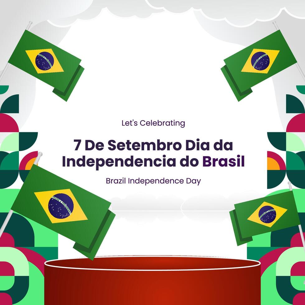 Brasilien oberoende dag baner i färgrik modern geometrisk stil. nationell oberoende dag hälsning kort fyrkant baner med typografi. vektor illustration för nationell Semester firande fest
