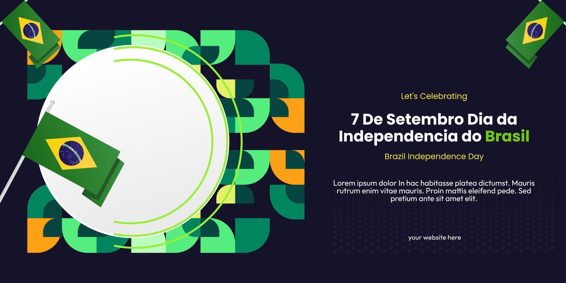 Brasilien Unabhängigkeit Tag Banner im bunt modern geometrisch Stil. National Unabhängigkeit Tag Gruß Karte Startseite mit Typografie. Vektor Illustration zum National Urlaub Feier Party