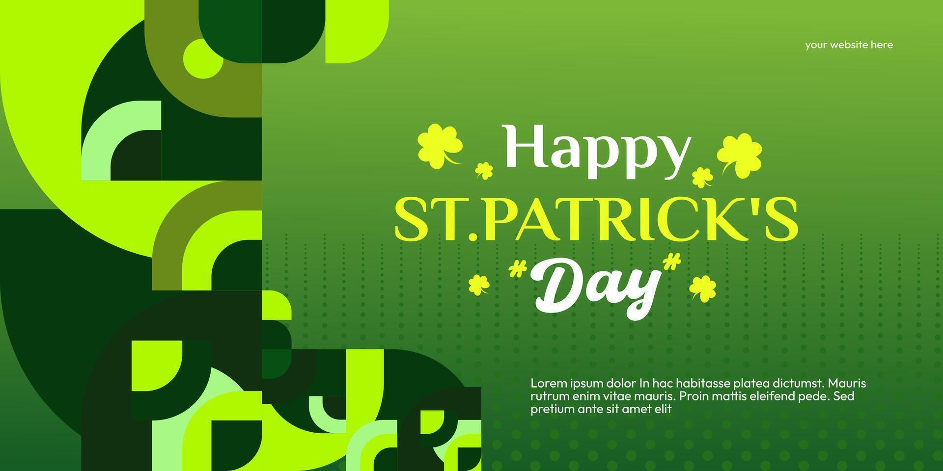 glücklich st Patrick's Tag Banner im modern geometrisch Stil. großartig zum Gruß Abdeckungen, Sozial Plakate und st Patrick's Tag Feier Party Einladungen mit Text. Vektor Illustration