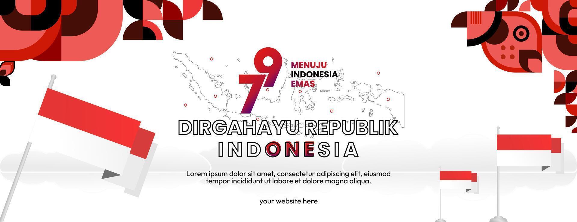 glücklich indonesisch Unabhängigkeit Tag Hintergrund im geometrisch Stil. glücklich Indonesien National Tag Startseite mit Typografie. Vektor Illustration. geeignet zum Gruß Karten, Anzeigen Banner und Party Einladungen