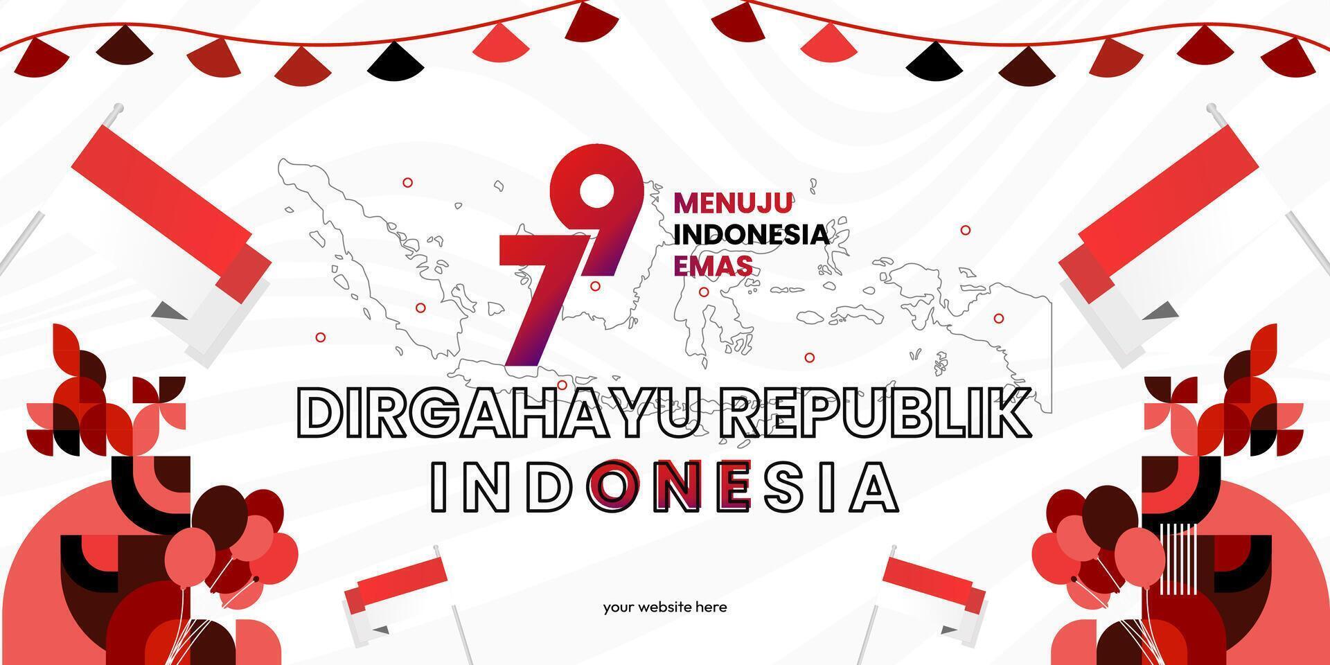 glücklich indonesisch Unabhängigkeit Tag Hintergrund im geometrisch Stil. glücklich Indonesien National Tag Startseite mit Typografie. Vektor Illustration. geeignet zum Gruß Karten, Anzeigen Banner und Party Einladungen