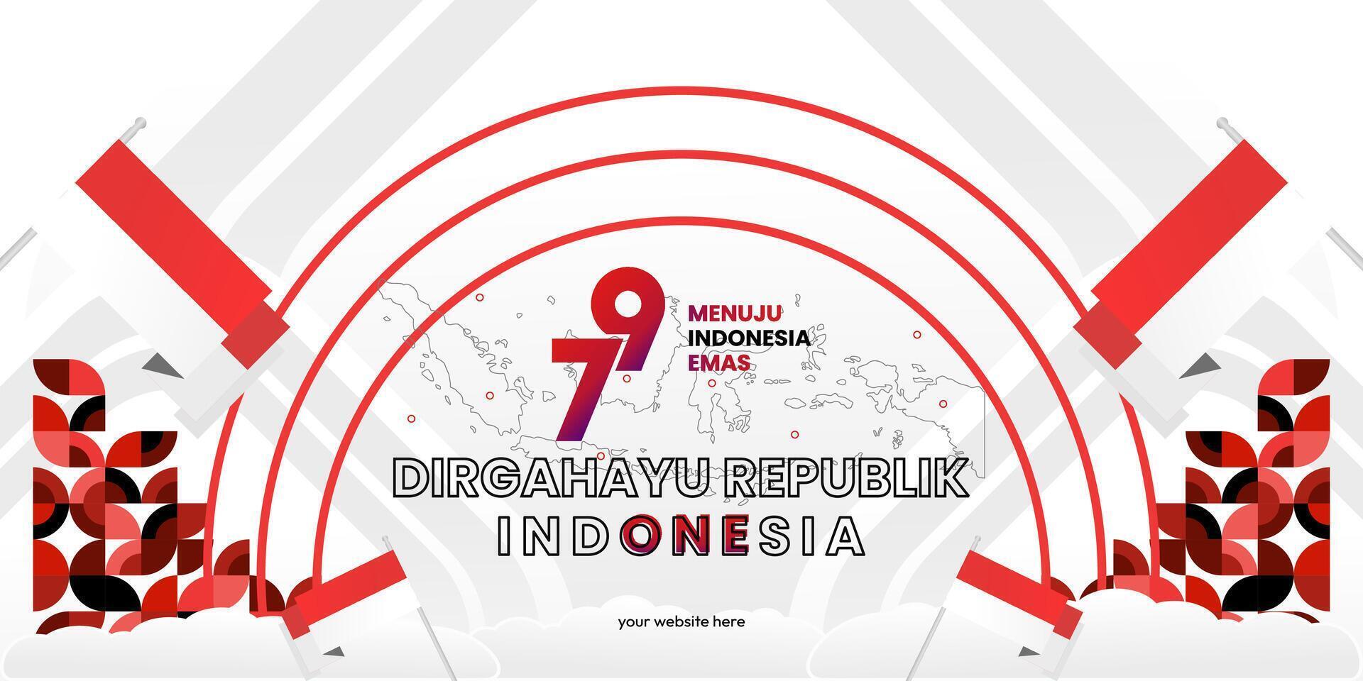 glücklich indonesisch Unabhängigkeit Tag Hintergrund im geometrisch Stil. glücklich Indonesien National Tag Startseite mit Typografie. Vektor Illustration. geeignet zum Gruß Karten, Anzeigen Banner und Party Einladungen