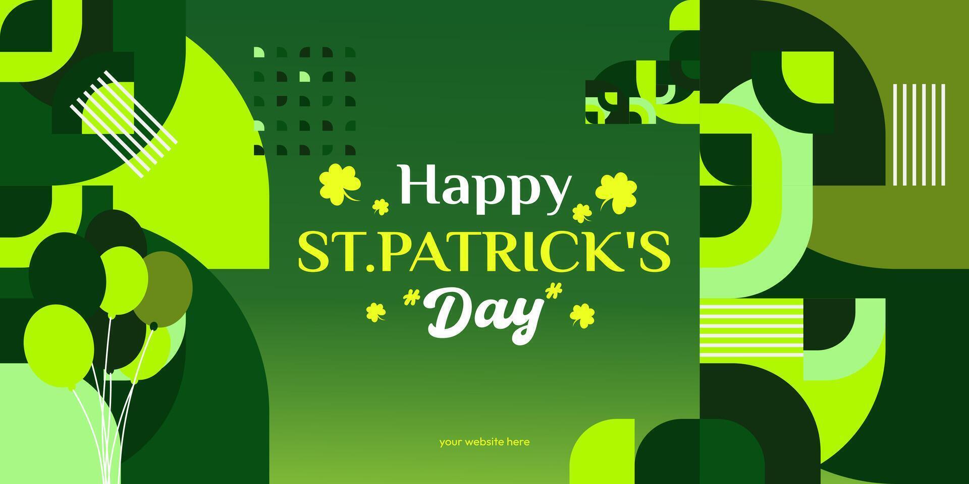 glücklich st Patrick's Tag Banner im modern geometrisch Stil. großartig zum Gruß Abdeckungen, Sozial Plakate und st Patrick's Tag Feier Party Einladungen mit Text. Vektor Illustration