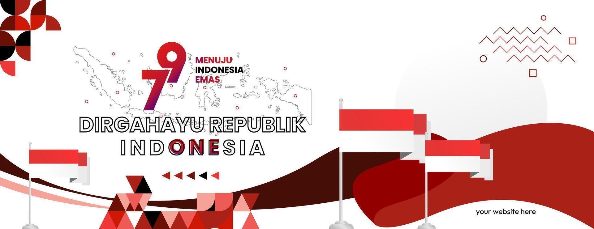 glücklich indonesisch Unabhängigkeit Tag Hintergrund im geometrisch Stil. glücklich Indonesien National Tag Startseite mit Typografie. Vektor Illustration. geeignet zum Gruß Karten, Anzeigen Banner und Party Einladungen