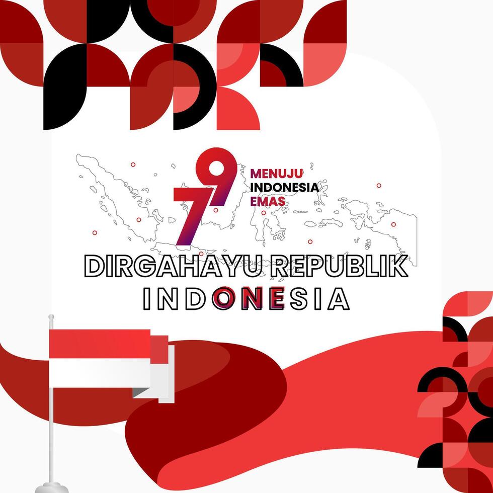 glücklich indonesisch Unabhängigkeit Tag Hintergrund im geometrisch Stil. glücklich Indonesien National Tag Startseite mit Typografie. Vektor Illustration. geeignet zum Gruß Karten, Anzeigen Banner und Party Einladungen