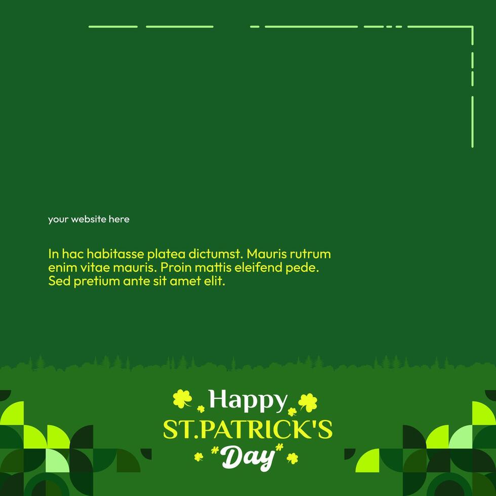 Lycklig st Patricks dag fyrkant baner i modern geometrisk stil. bra för hälsning täcker, social posters och st Patricks dag firande fest inbjudningar med text. vektor illustration