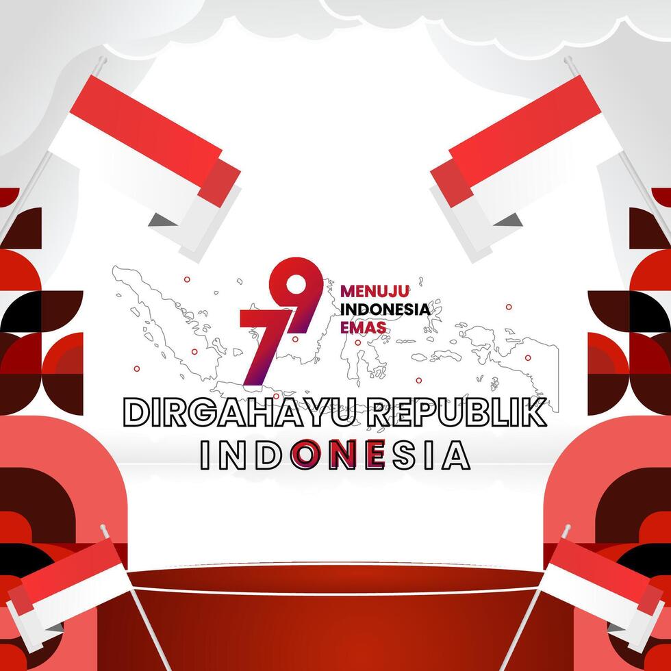 glücklich indonesisch Unabhängigkeit Tag Hintergrund im geometrisch Stil. glücklich Indonesien National Tag Startseite mit Typografie. Vektor Illustration. geeignet zum Gruß Karten, Anzeigen Banner und Party Einladungen