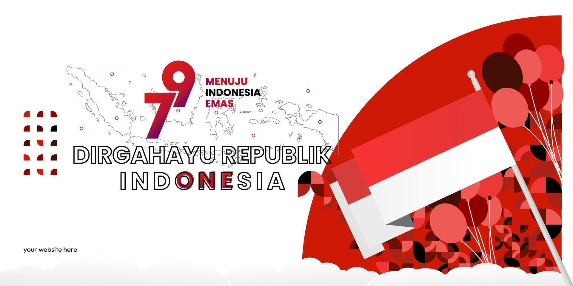 glücklich indonesisch Unabhängigkeit Tag Hintergrund im geometrisch Stil. glücklich Indonesien National Tag Startseite mit Typografie. Vektor Illustration. geeignet zum Gruß Karten, Anzeigen Banner und Party Einladungen