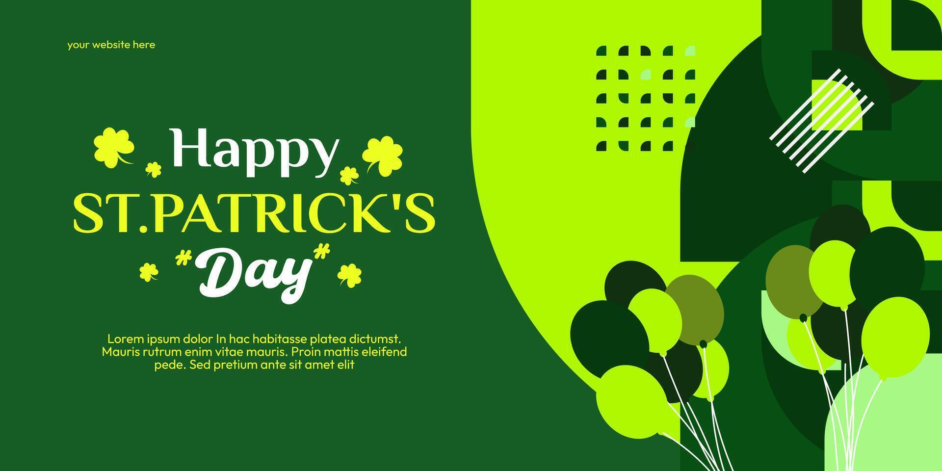 glücklich st Patrick's Tag Banner im modern geometrisch Stil. großartig zum Gruß Abdeckungen, Sozial Plakate und st Patrick's Tag Feier Party Einladungen mit Text. Vektor Illustration