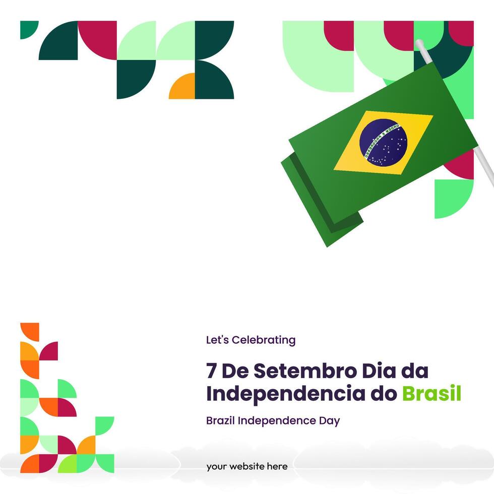 Brasilien oberoende dag baner i färgrik modern geometrisk stil. nationell oberoende dag hälsning kort fyrkant baner med typografi. vektor illustration för nationell Semester firande fest