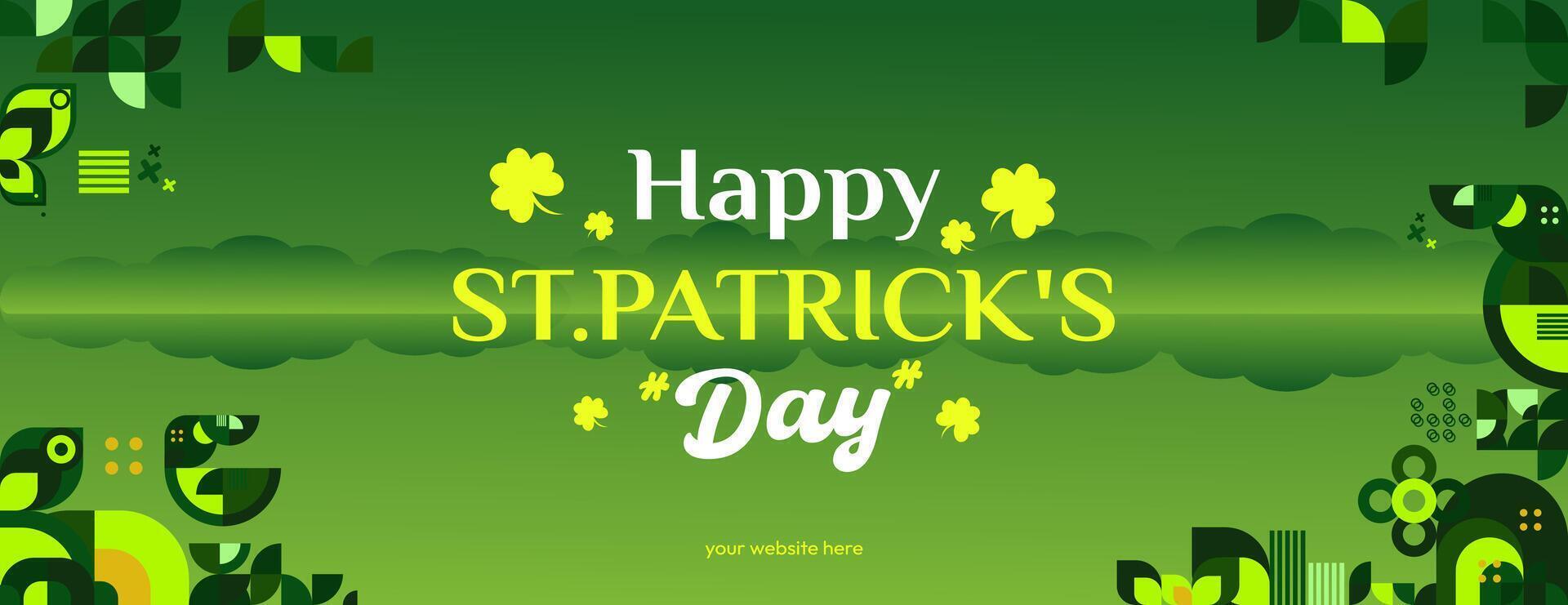 glücklich st Patrick's Tag Banner im modern geometrisch Stil. großartig zum Gruß Abdeckungen, Sozial Plakate und st Patrick's Tag Feier Party Einladungen mit Text. Vektor Illustration