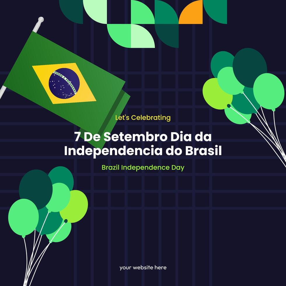 Brasilien oberoende dag baner i färgrik modern geometrisk stil. nationell oberoende dag hälsning kort fyrkant baner med typografi. vektor illustration för nationell Semester firande fest