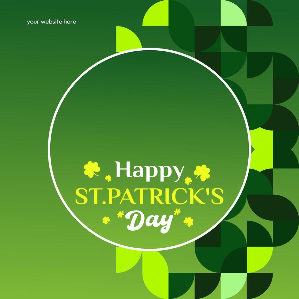 glücklich st Patrick's Tag Platz Banner im modern geometrisch Stil. großartig zum Gruß Abdeckungen, Sozial Plakate und st Patrick's Tag Feier Party Einladungen mit Text. Vektor Illustration