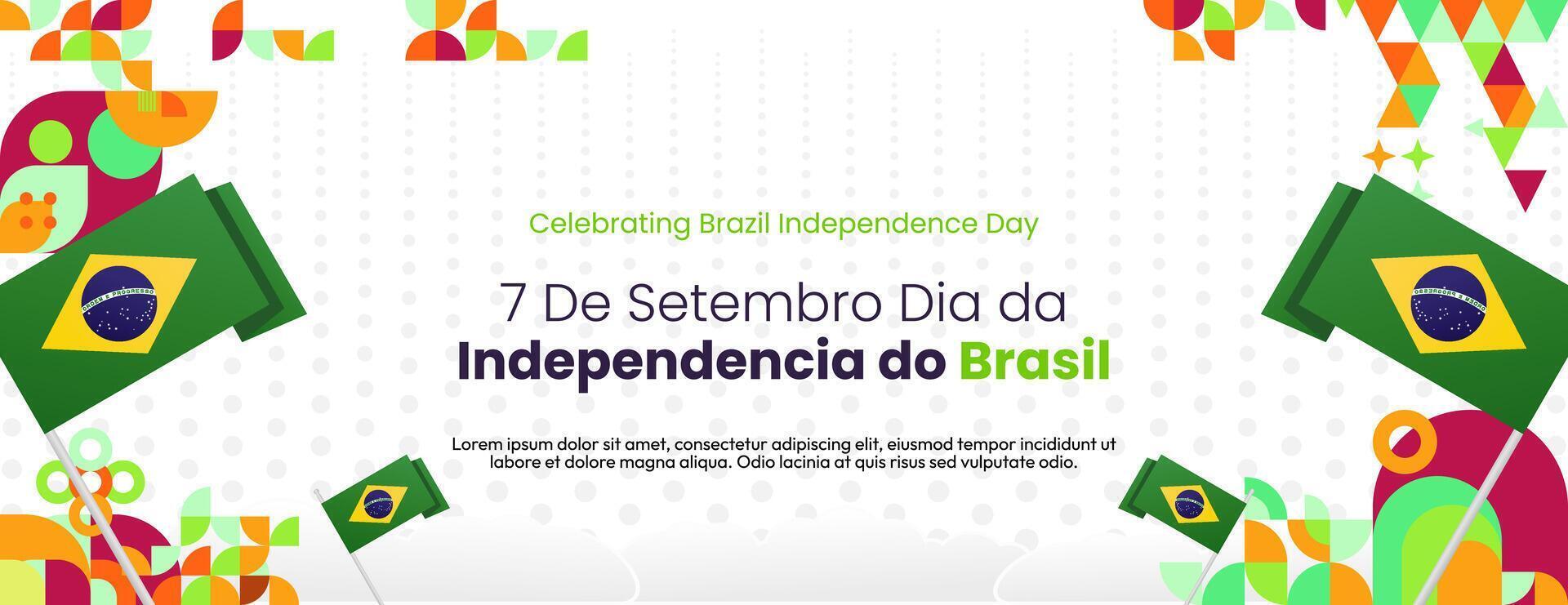Brasilien oberoende dag baner i modern färgrik geometrisk stil. nationell oberoende dag hälsning kort med typografi. horisontell bakgrund för nationell Semester firande fest vektor