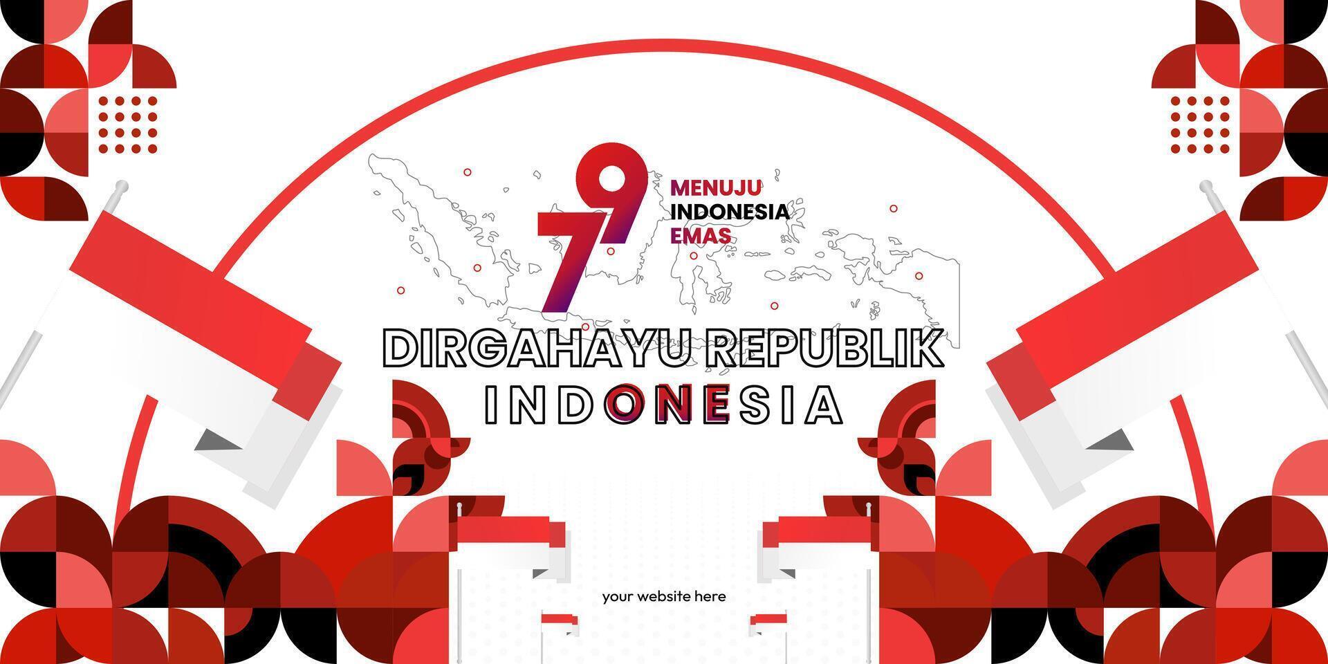 glücklich indonesisch Unabhängigkeit Tag Hintergrund im geometrisch Stil. glücklich Indonesien National Tag Startseite mit Typografie. Vektor Illustration. geeignet zum Gruß Karten, Anzeigen Banner und Party Einladungen