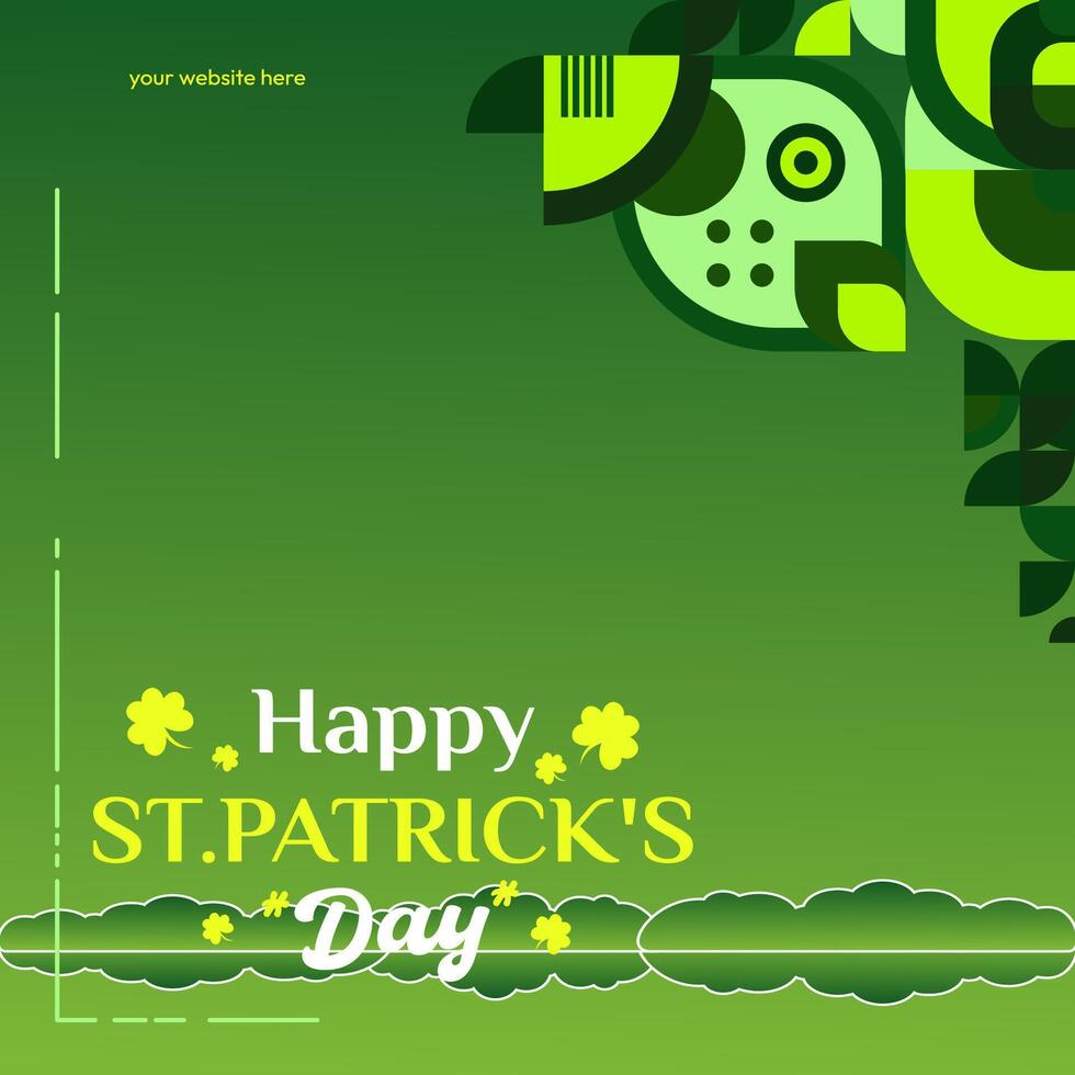 glücklich st Patrick's Tag Platz Banner im modern geometrisch Stil. großartig zum Gruß Abdeckungen, Sozial Plakate und st Patrick's Tag Feier Party Einladungen mit Text. Vektor Illustration