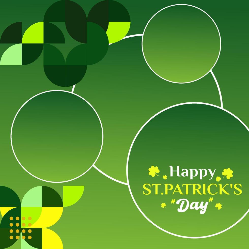 Lycklig st Patricks dag fyrkant baner i modern geometrisk stil. bra för hälsning täcker, social posters och st Patricks dag firande fest inbjudningar med text. vektor illustration