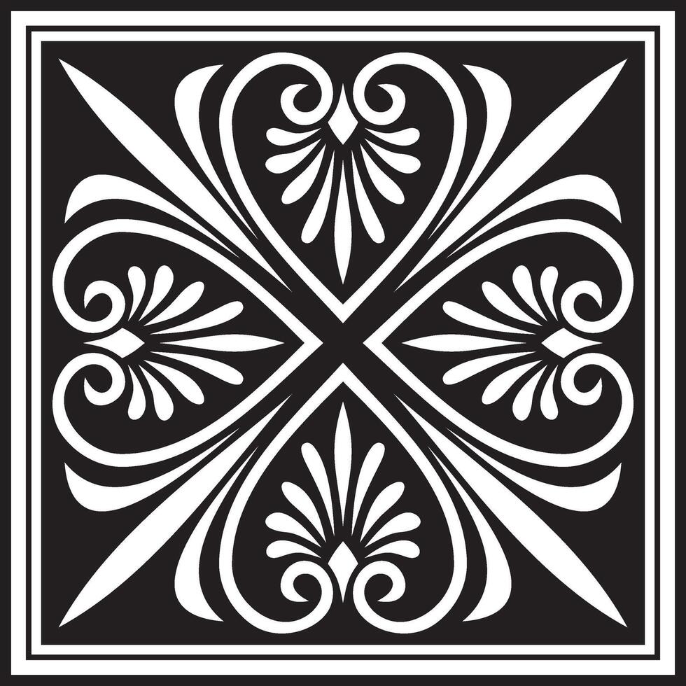 Vektor schwarz einfarbig Platz Ornament von uralt Griechenland. klassisch Fliese Muster von das römisch Reich.