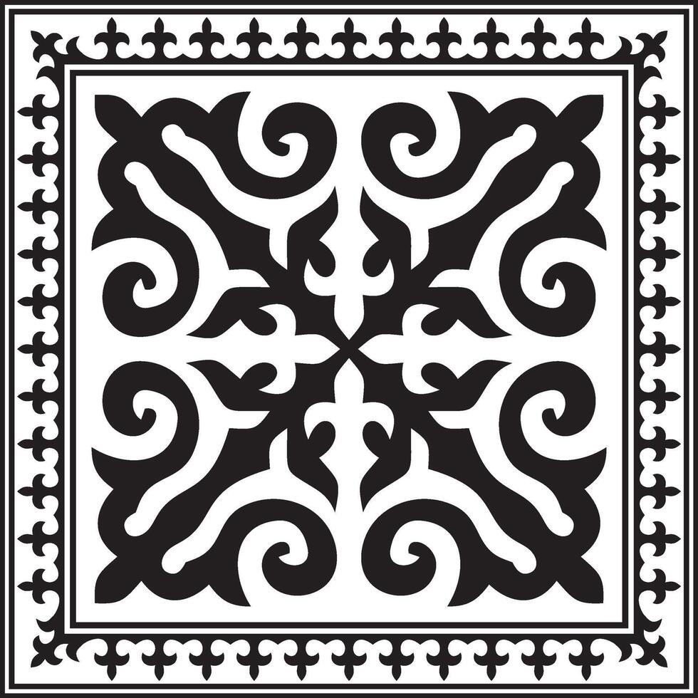 Vektor schwarz einfarbig Platz kazakh National Ornament. ethnisch Muster von das Völker von das großartig Steppe, .Mongolen, Kirgisen, Kalmücken, Burjaten