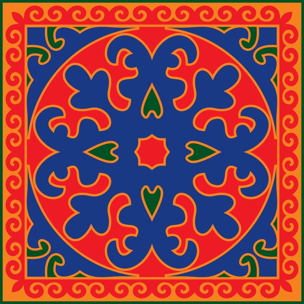 Vektor farbig Platz kazakh National Ornament. ethnisch Muster von das Völker von das großartig Steppe, Mongolen, Kirgisen, Kalmücken, Burjaten.
