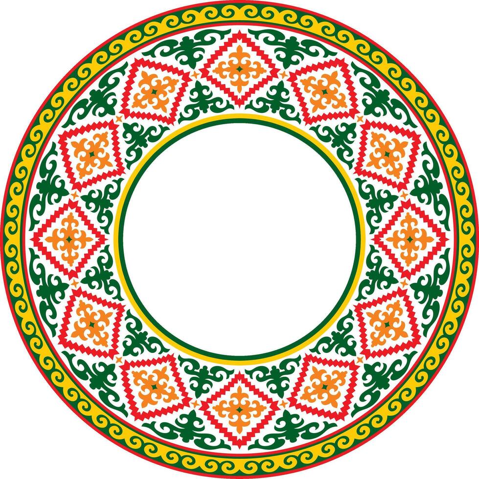 Vektor farbig runden kazakh National Ornament. ethnisch Muster von das Völker von das großartig Steppe, Mongolen, Kirgisen, Kalmücken, Burjaten. Kreis, Rahmen Grenze.