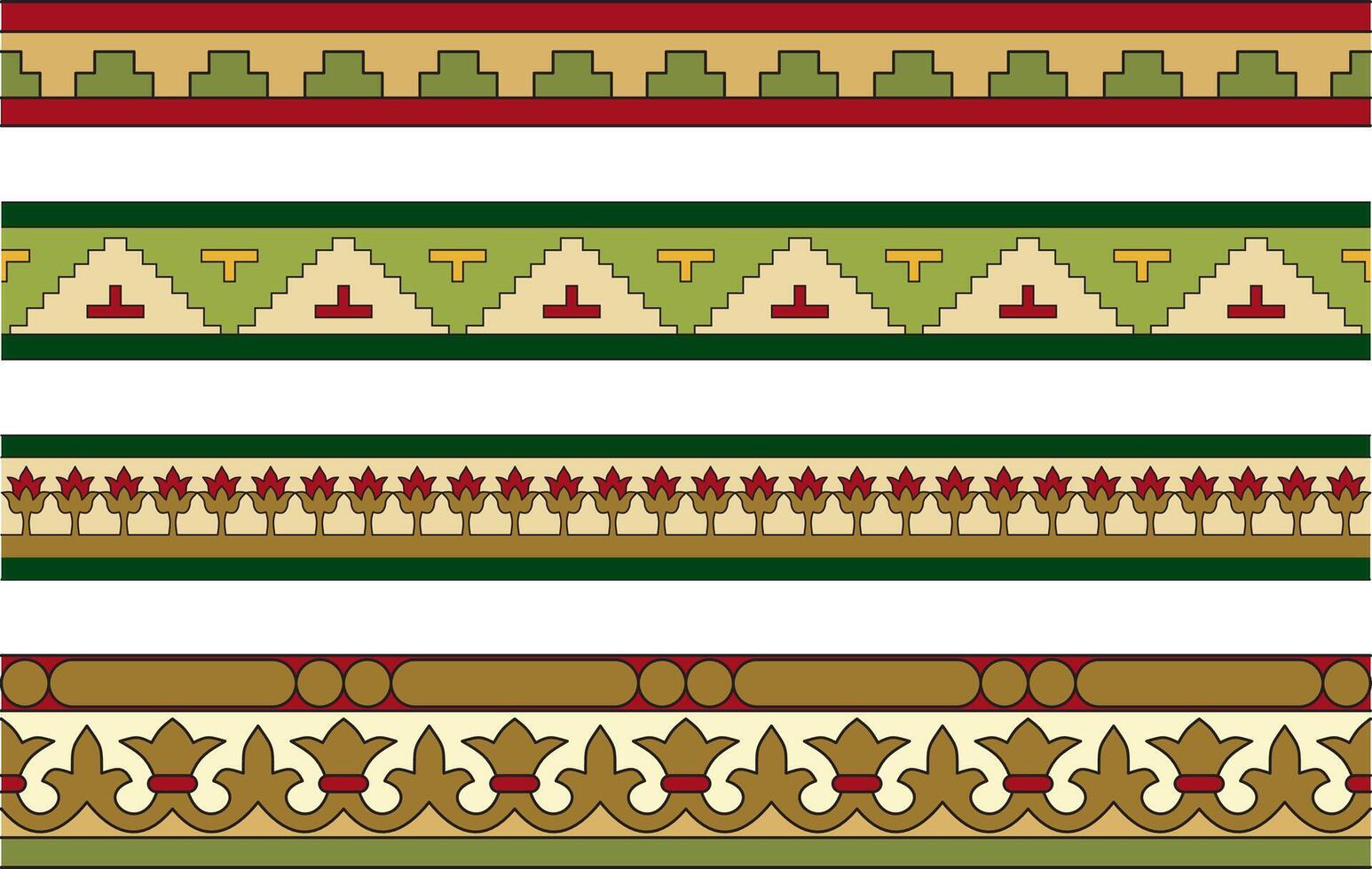 vektor uppsättning av färgad sömlös klassisk byzantine prydnad. ändlös gräns, gammal Grekland, östra roman välde ram. dekoration av de ryska ortodox kyrka