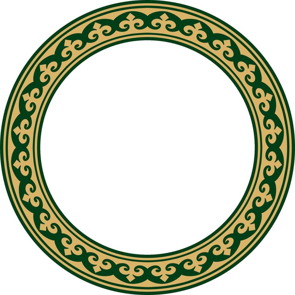 Vektor Gold und Grün kazakh National runden Muster, rahmen. ethnisch Ornament von das Nomaden Völker von Asien, das großartig Steppe, Kasachen, Kirgisen, Kalmücken, Mongolen, Burjaten, Turkmenen
