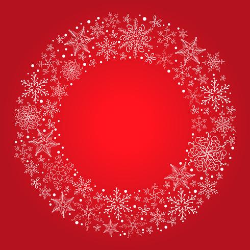 Vektorweihnachtsroter Hintergrund mit Schneeflockenkranz vektor