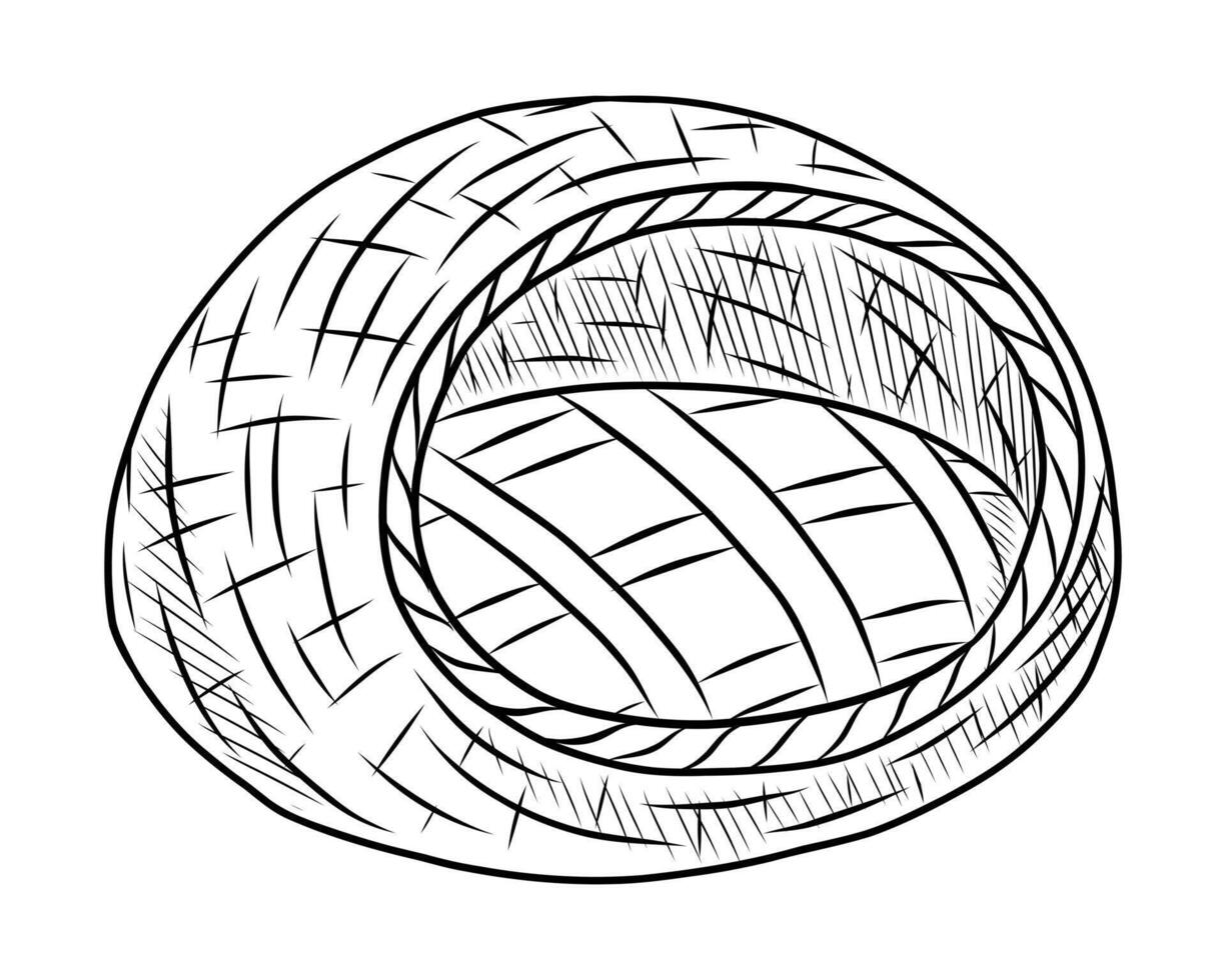 schwarz und Weiß Vektor Zeichnung von ein Korbweide Korb von ein Bett zum Haustiere