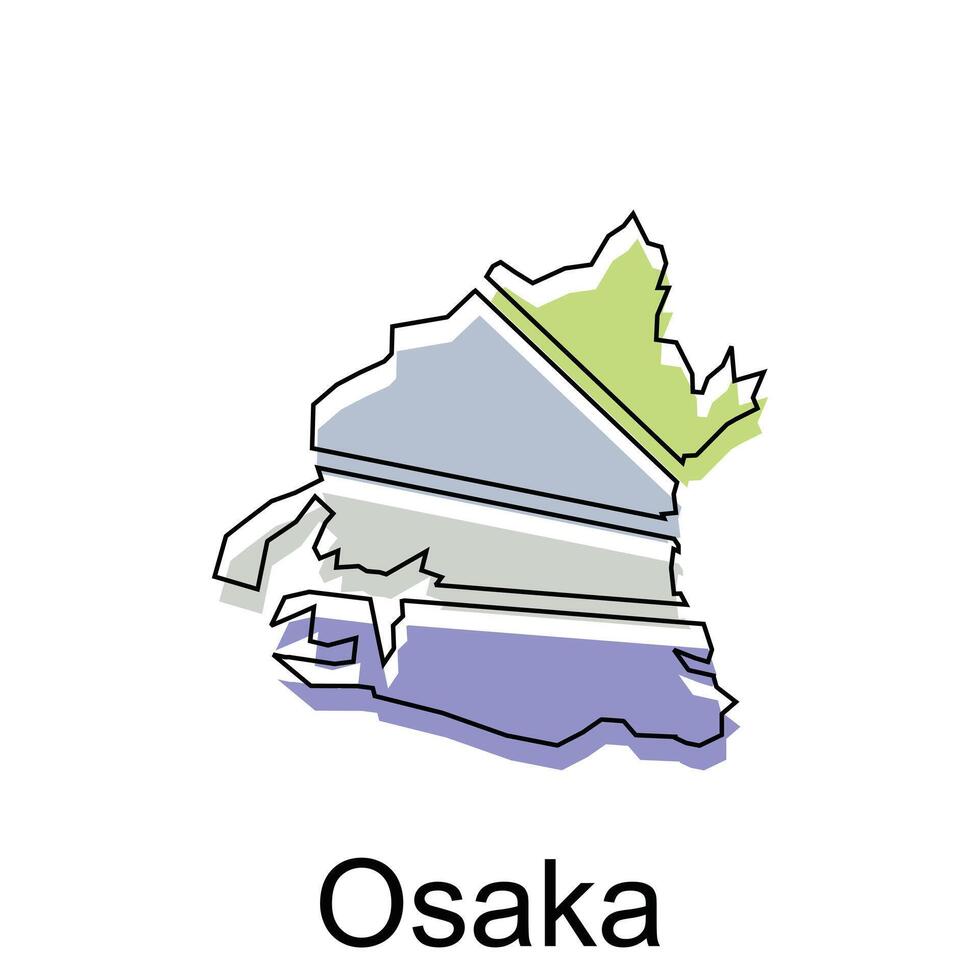 japan värld Karta med namn stad av Osaka, Karta färgrik design mall vektor