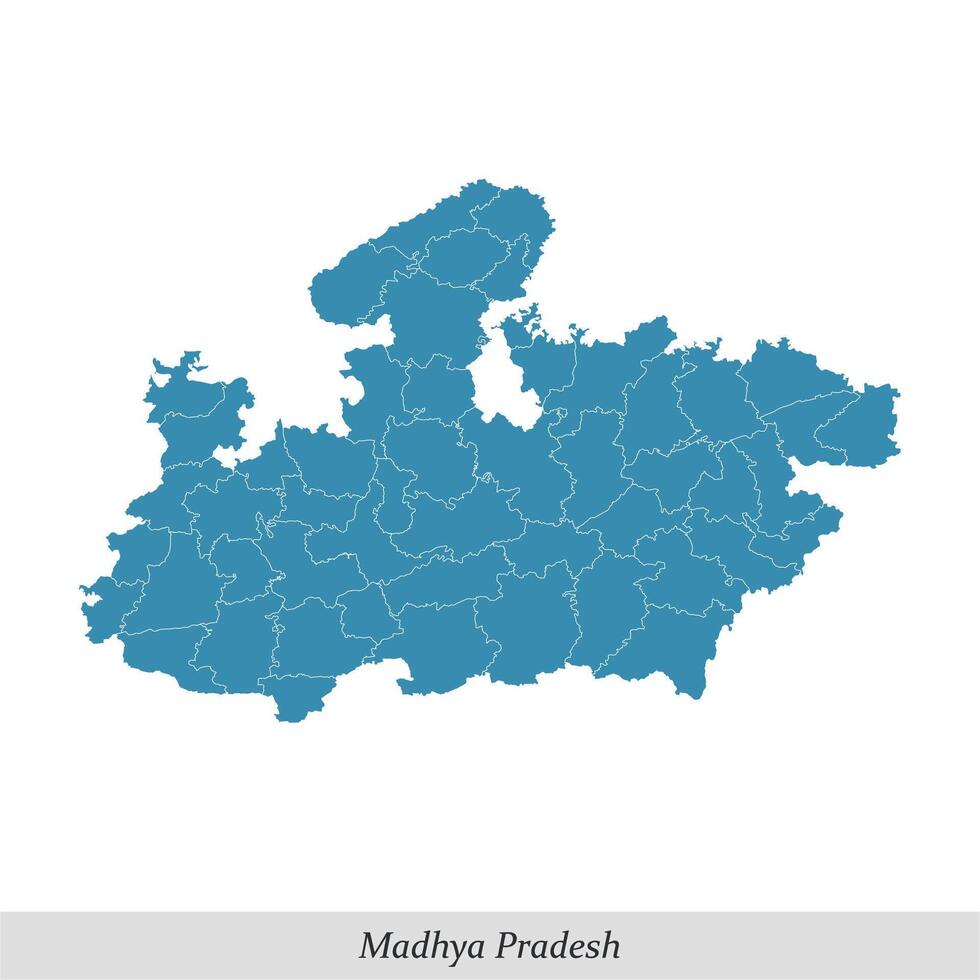 Karta av madhya pradesh är en stat av Indien med distrikt vektor