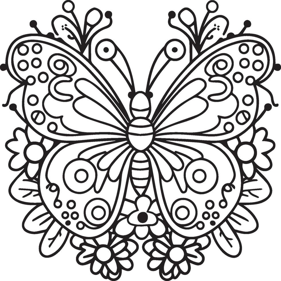 fjärilar och blommor färg sidor för färg bok vektor