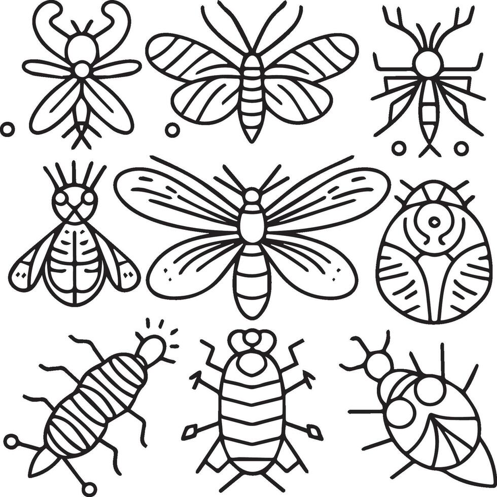 insekter färg sidor för färg bok. insekter översikt vektor. vektor