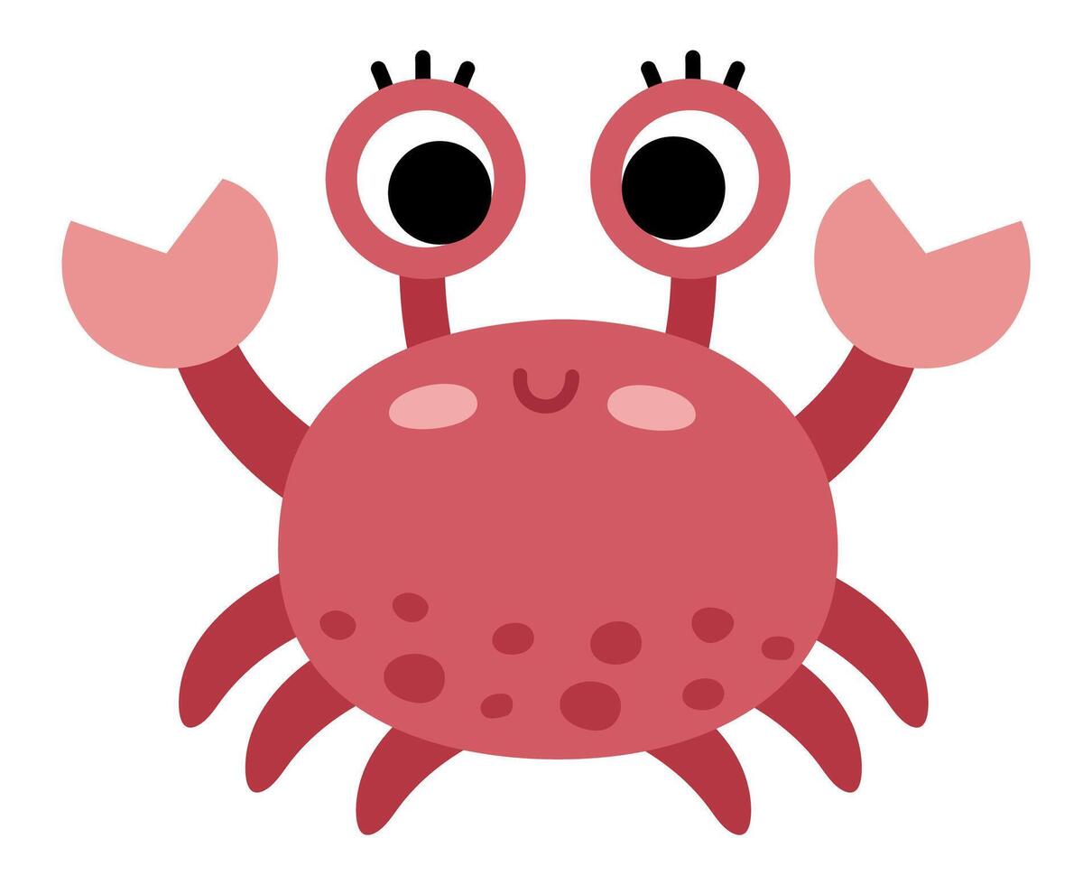 Vektor rot Krabbe Symbol. unter das Meer Illustration mit süß komisch Ozean Tier. Karikatur unter Wasser oder Marine Clip Art zum Kinder isoliert auf Weiß Hintergrund