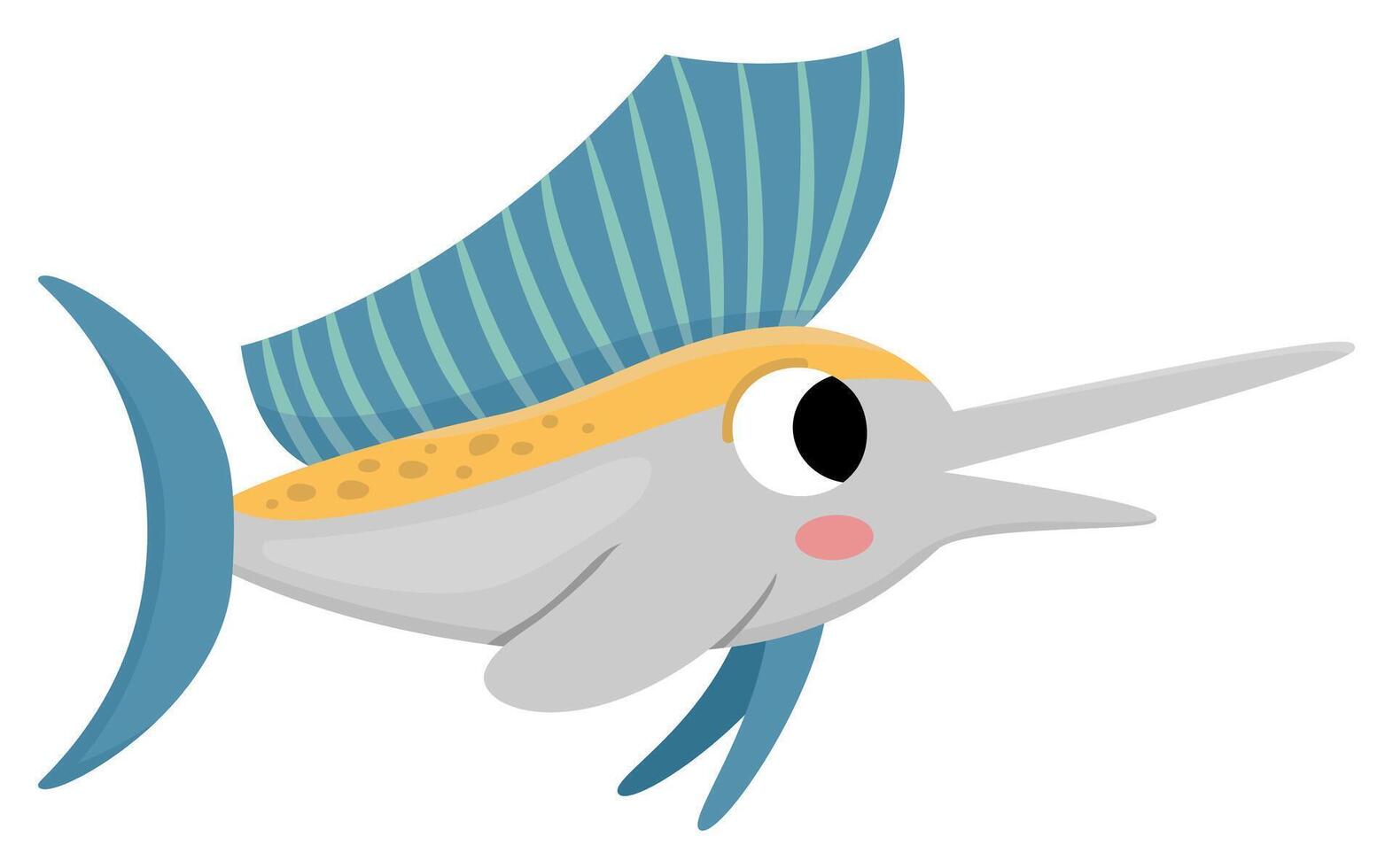 vektor segelfisk ikon. under de hav illustration med söt rolig fisk med lång näsa. hav djur- ClipArt. tecknad serie under vattnet eller marin klämma konst för barn isolerat på vit bakgrund