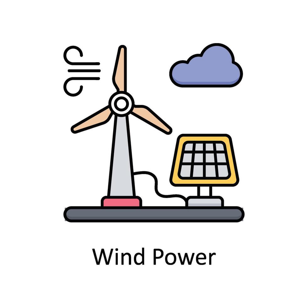 vind kraft vektor fylld översikt ikon design illustration. tillverkning enheter symbol på vit bakgrund eps 10 fil
