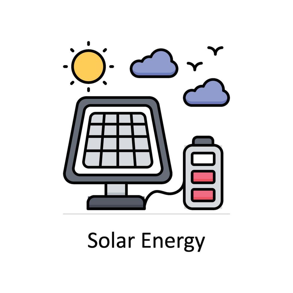 sol- energi vektor fylld översikt ikon design illustration. tillverkning enheter symbol på vit bakgrund eps 10 fil